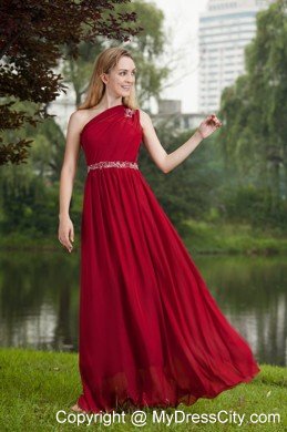 Wine Red Empire One Shoulder Beading Prom Graduation Dress