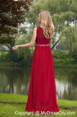 Wine Red Empire One Shoulder Beading Prom Graduation Dress