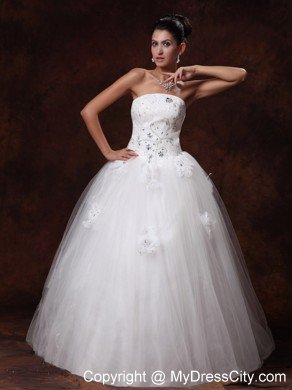 Strapless Beading Floor-length A-Line Lace-up Wedding Dress