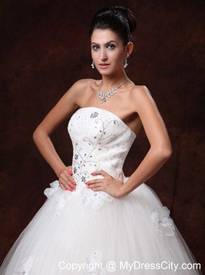 Strapless Beading Floor-length A-Line Lace-up Wedding Dress