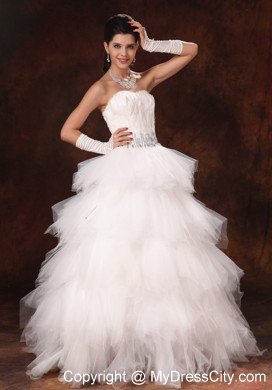 Feather Beading Decorated Waist Tulle Sweetheart Wedding Dress
