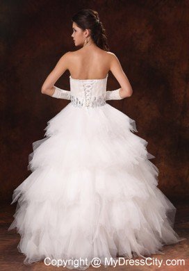 Feather Beading Decorated Waist Tulle Sweetheart Wedding Dress