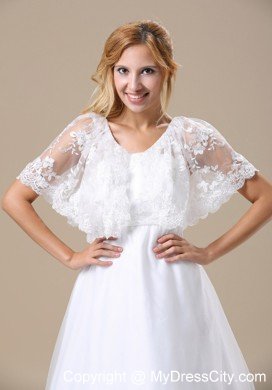 Custom Made Brush Train Lace Wedding Dress with Short Sleeves