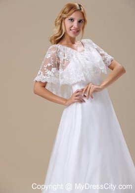 Custom Made Brush Train Lace Wedding Dress with Short Sleeves