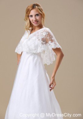 Custom Made Brush Train Lace Wedding Dress with Short Sleeves