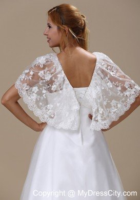 Custom Made Brush Train Lace Wedding Dress with Short Sleeves