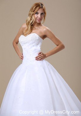 Beaded Sweetheart Ruched Bodice A-line Court Train Wedding Dress
