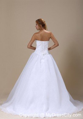 Beaded Sweetheart Ruched Bodice A-line Court Train Wedding Dress
