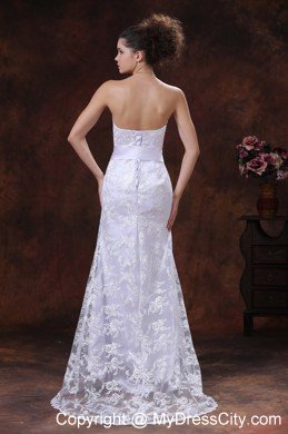Slinky Lace Over Skirt Strapless Column Wedding Dress with Sash