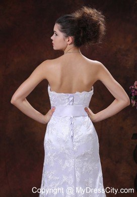 Slinky Lace Over Skirt Strapless Column Wedding Dress with Sash