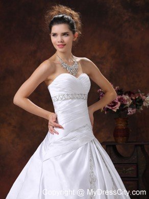 Ruched Bodice Embroidery Wedding Dress with Beaded Sweetheart