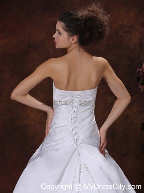 Ruched Bodice Embroidery Wedding Dress with Beaded Sweetheart