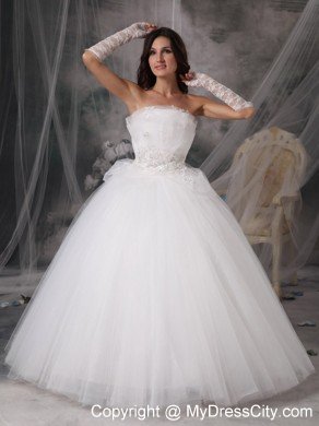 Beautiful Puffy Princess Strapless Long Appliques Wedding Dress
