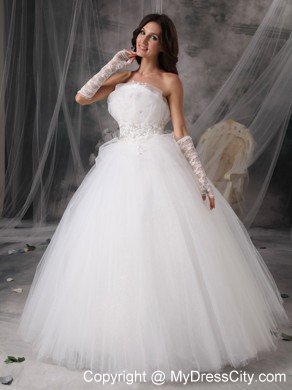Beautiful Puffy Princess Strapless Long Appliques Wedding Dress