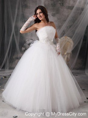 Beautiful Puffy Princess Strapless Long Appliques Wedding Dress
