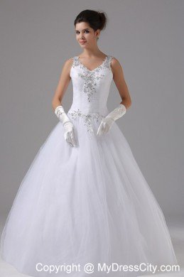 Straps Appliques Decorated Shoulder and Waist Wedding Dress