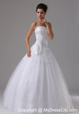 Ball Gown Wedding Dress with Hand Made Flowers and Lace Bodice