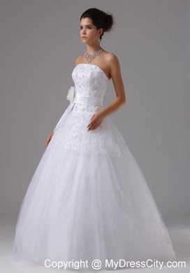 Ball Gown Wedding Dress with Hand Made Flowers and Lace Bodice