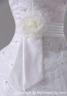 Ball Gown Wedding Dress with Hand Made Flowers and Lace Bodice