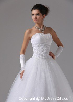 A-line Wedding Dress with Lace Decorated Waist and Beaded Bust