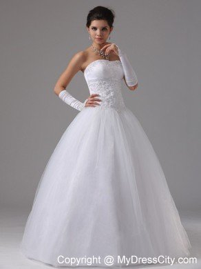 A-line Wedding Dress with Lace Decorated Waist and Beaded Bust