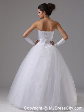 A-line Wedding Dress with Lace Decorated Waist and Beaded Bust
