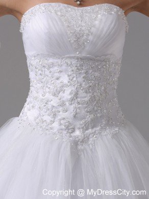 A-line Wedding Dress with Lace Decorated Waist and Beaded Bust