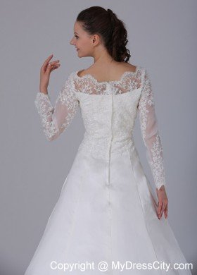 A-line V-neck Long Sleeves Lace Wedding Dress with Court Train
