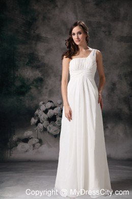 Sheath One Shoulder Floor-length Chiffon Ruched Wedding Dress