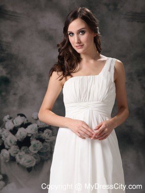 Sheath One Shoulder Floor-length Chiffon Ruched Wedding Dress