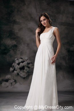 Sheath One Shoulder Floor-length Chiffon Ruched Wedding Dress