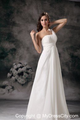 Sheath One Shoulder Floor-length Chiffon Ruched Wedding Dress