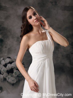 Sheath One Shoulder Floor-length Chiffon Ruched Wedding Dress