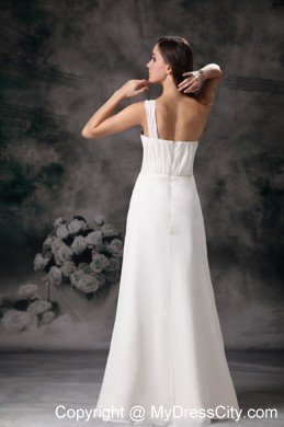 Sheath One Shoulder Floor-length Chiffon Ruched Wedding Dress