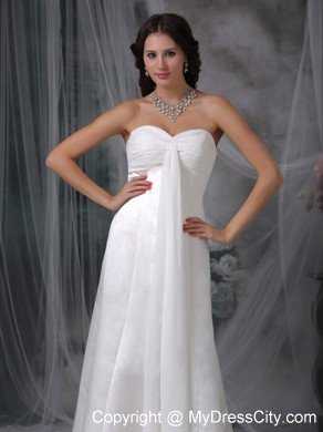 Simple Column Sweetheart Floor-length Satin Ruched Bridal Gown