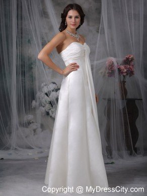 Simple Column Sweetheart Floor-length Satin Ruched Bridal Gown