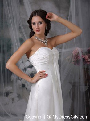 Simple Column Sweetheart Floor-length Satin Ruched Bridal Gown