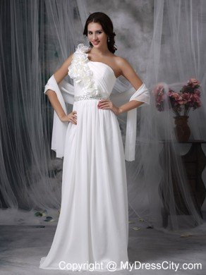 Empire Flower One Shoulder Brush Train Beaded Wedding Dress