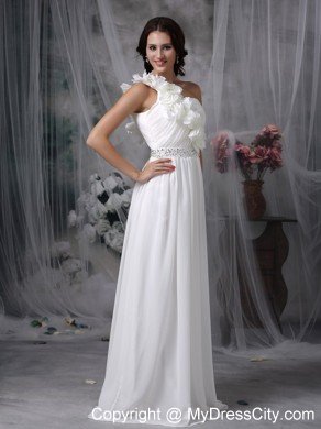 Empire Flower One Shoulder Brush Train Beaded Wedding Dress