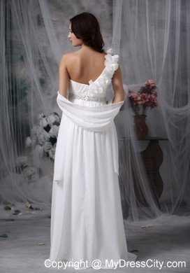 Empire Flower One Shoulder Brush Train Beaded Wedding Dress
