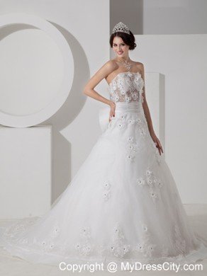 Pretty Strapless Appliques Wedding Dress with Transparent Waist