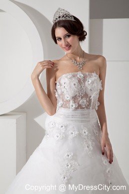 Pretty Strapless Appliques Wedding Dress with Transparent Waist