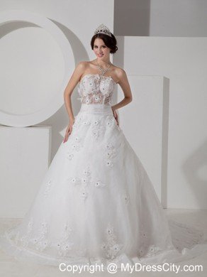 Pretty Strapless Appliques Wedding Dress with Transparent Waist