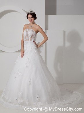 Pretty Strapless Appliques Wedding Dress with Transparent Waist