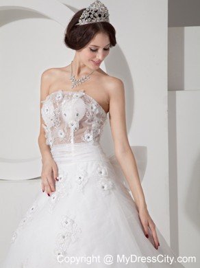 Pretty Strapless Appliques Wedding Dress with Transparent Waist