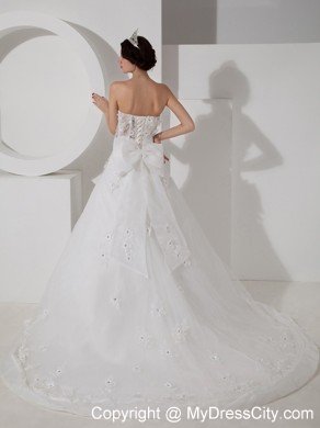 Pretty Strapless Appliques Wedding Dress with Transparent Waist