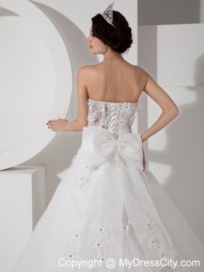 Pretty Strapless Appliques Wedding Dress with Transparent Waist