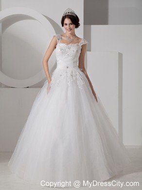 Lovely A-line Straps Wedding Dress with Beading and Appliques