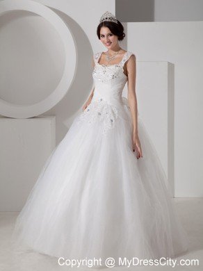 Lovely A-line Straps Wedding Dress with Beading and Appliques