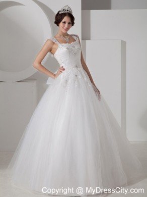 Lovely A-line Straps Wedding Dress with Beading and Appliques